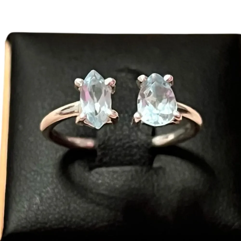 Artisan Sterling Silver Double Blue Topaz Ring Size 9